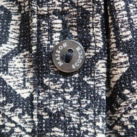 Maison Scotch Black & Cream Print Scoop Neck 3/4 Sleeve Drawstring Mini Dress 8 - Picture 10 of 13